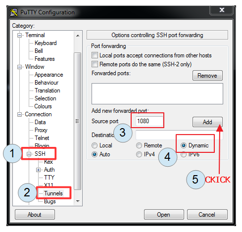 Creare un tunnel ssh con putty: i parametri da inserire