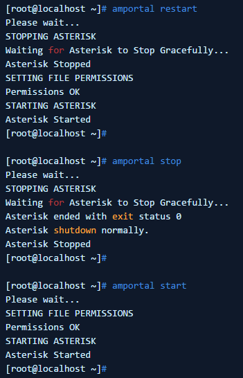 AMPORTAL per FreePBX - start, stop e restart