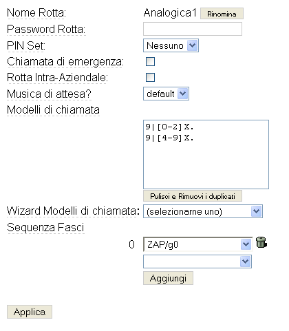 Esempio di rotta in uscita su FreePBX