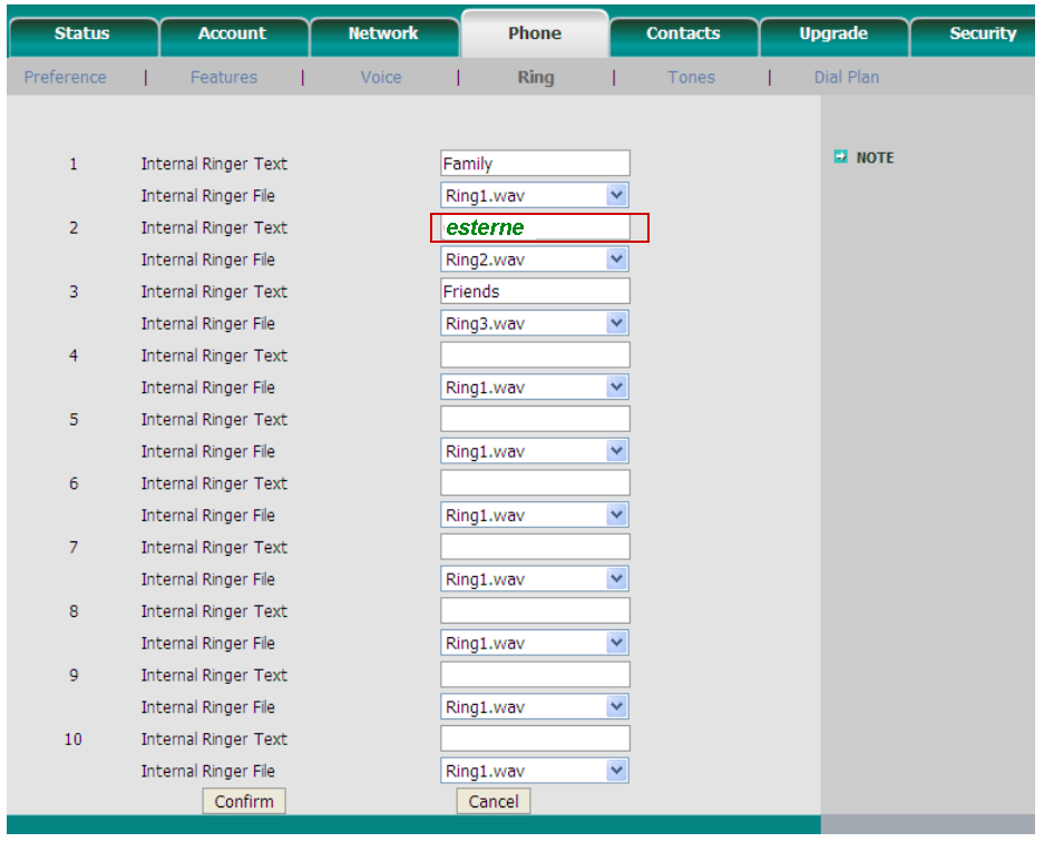 Telefono Yealink menu Distinctive Ring Tone